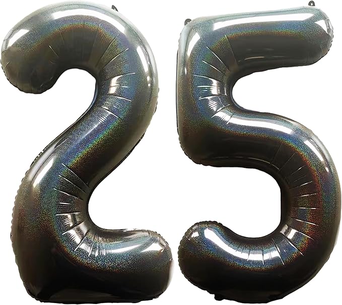 Laser Black Number 25 Balloons 40 Inch Giant Number Black 25 Foil Mylar Balloons for 25th Birthday Anniversary Events Party Decorations