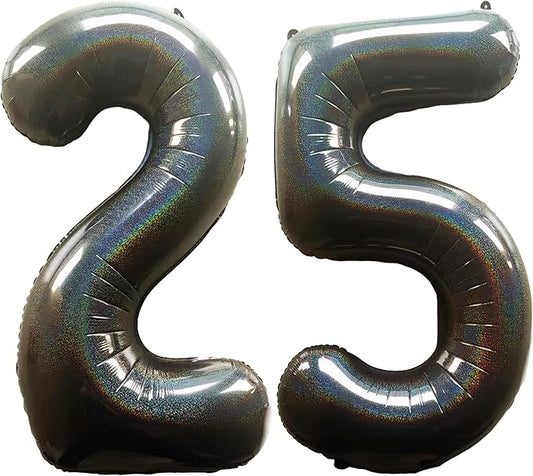 Laser Black Number 25 Balloons 40 Inch Giant Number Black 25 Foil Mylar Balloons for 25th Birthday Anniversary Events Party Decorations