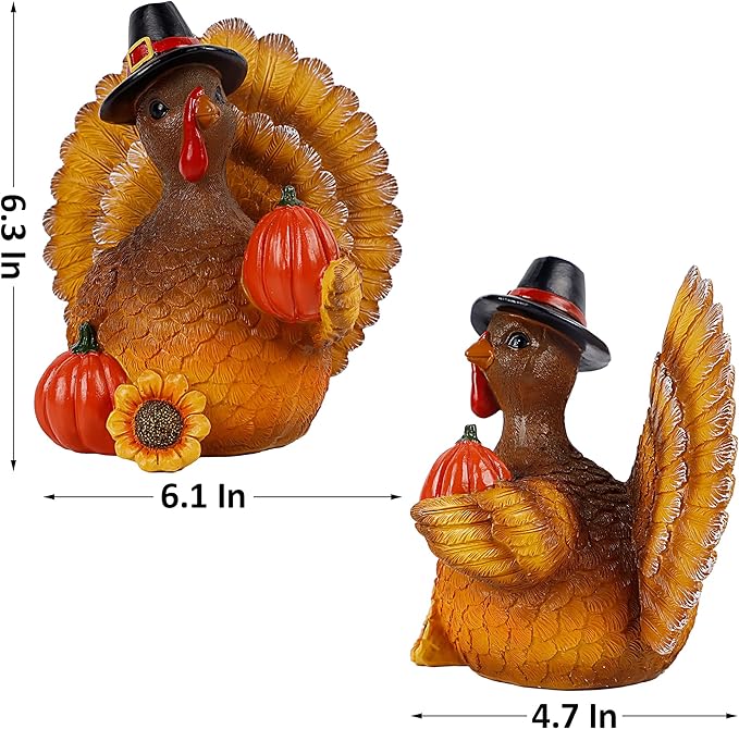 SAND MINE Thanksgiving Turkey Tabletop Centerpiece Decor, Resin Turkey Decoration for Autumn Fall Thanksgiving Harvest Home Decorations