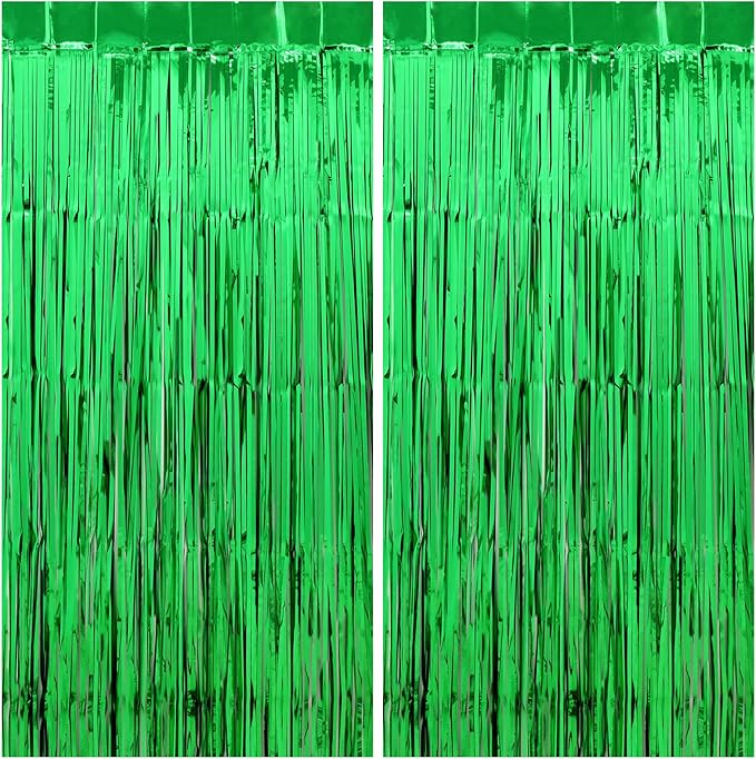 Football Party Decorations Green Streamers - Thicken 2 Pack 3.2 x 8.2 FT - Tinsel Foil Fringe Curtains Party Backdrop for Birthday, Dinosaur, Christmas, Jungle, Golf Party Decorations