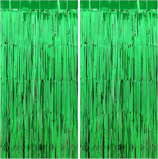 Football Party Decorations Green Streamers - Thicken 2 Pack 3.2 x 8.2 FT - Tinsel Foil Fringe Curtains Party Backdrop for Birthday, Dinosaur, Christmas, Jungle, Golf Party Decorations