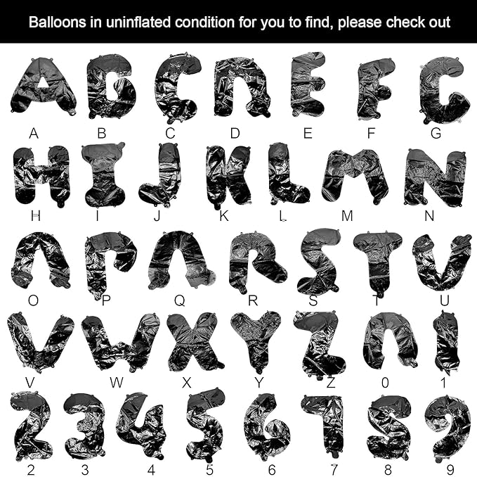 [85 PCS] 16" Foil Personalized Name Happy Birthday Balloons Letters, Mylar Aluminum Custom Name and Age Letter Balloons, 2 Sets A- Z & 0-9 for Birthday Party Graduation Wedding Holiday Event (Black)