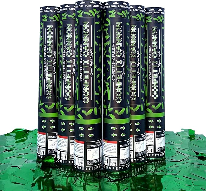 Confetti Sky [6 Pack] 12 Inch Confetti Cannons | Green Confetti Poppers for Wedding Celebration, Birthday Party, Pranks, Graduation, Christmas Eve and New Year Celebration