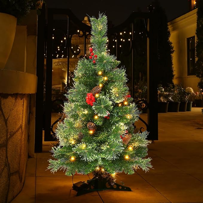 Joyhalo 3FT Christmas Tree Table Top, Small Pre Lit Christmas Tree, Artificial Xmas Tree with 135 Branches 70 Lights Battery Powered for Apartment Office Holiday Party Decor