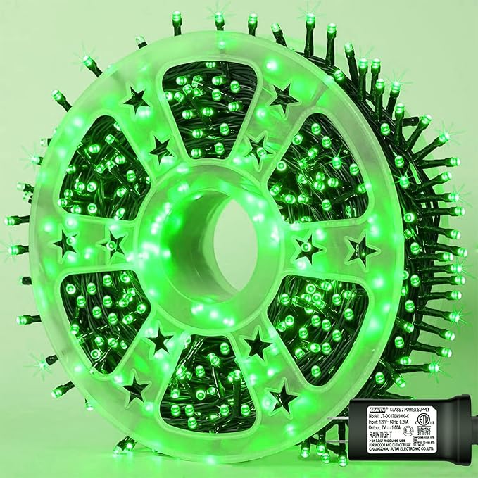 YEGUO 165ft 500 LED Christmas Lights Outdoor Waterproof, 8 Modes Green String Lights Plug in, Twinkle Christmas Tree Lights Indoor with Timer Memory