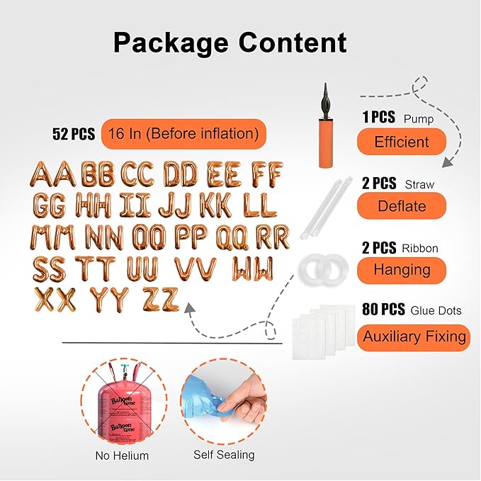 Foil Orange Letter Balloons 2 Sets of A-Z, Mylar Aluminum Hanging Alphabet for Children Birthday Graduation Party Decorations