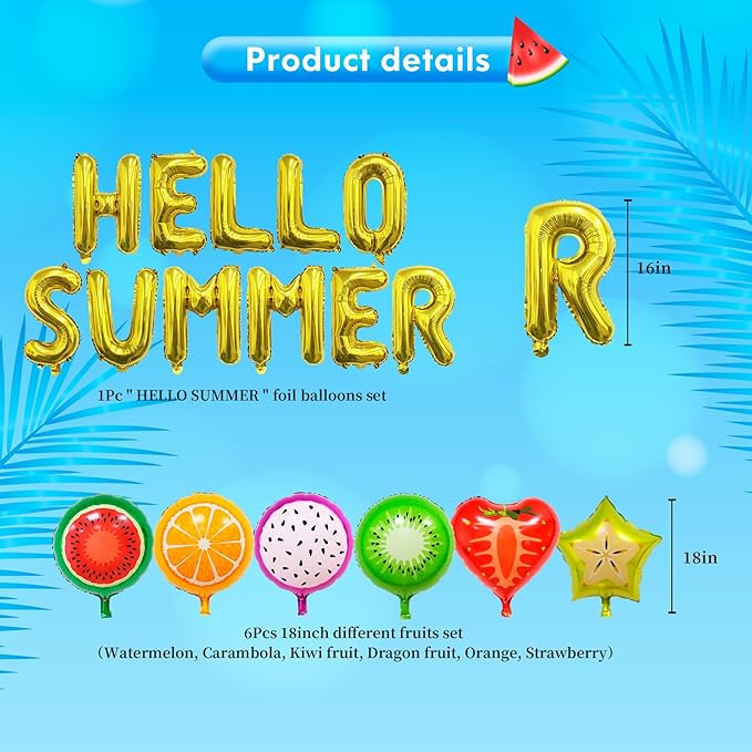 Hello Summer Party Decorations Hello Summer Banner Hello Summer Decorations Beach Party Decor Pool Party Decor Banner Hello Summer Balloons Tropical Luau Summer Decorations Supplies For Office Indoor