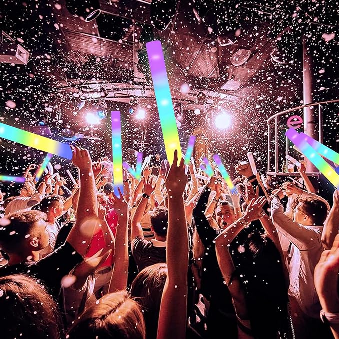 100 Pcs 18.5 inch Foam Glow Sticks Bulk - 4 Colors, Steady Bright Light Up Sticks for Weddings, Birthdays, Christmas, Halloween | Foam Glow Sticks Bulk Reusable, 6-Hr Glow, Eco-Friendly Foam