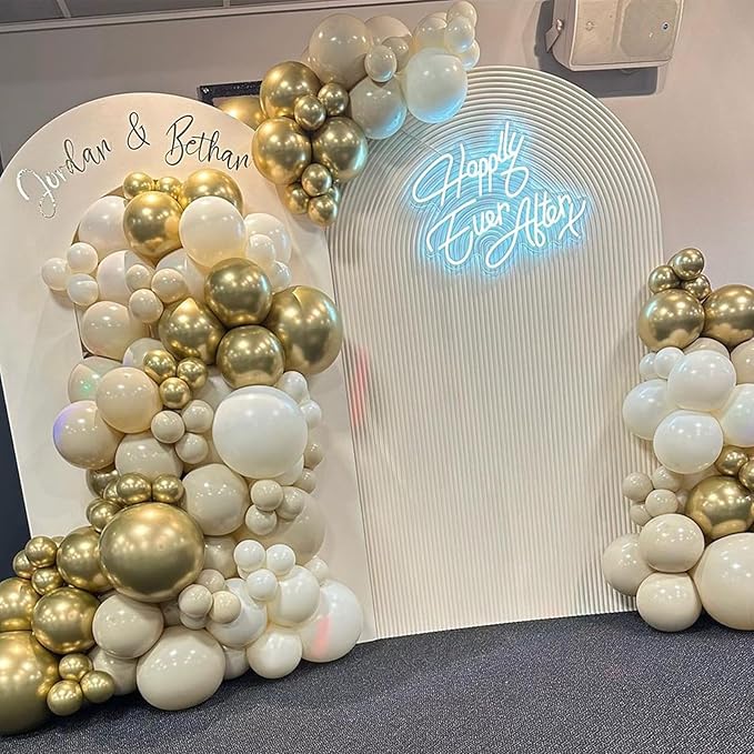 White Sand Balloons, 113Pcs Different Sizes Cream Beige Balloon Garland Arch Kit 18/12/10/5 Inch, Matte Retro Neutral Sand White Latex Helium Balloons for Birthday Wedding Anniversary Party Decoration