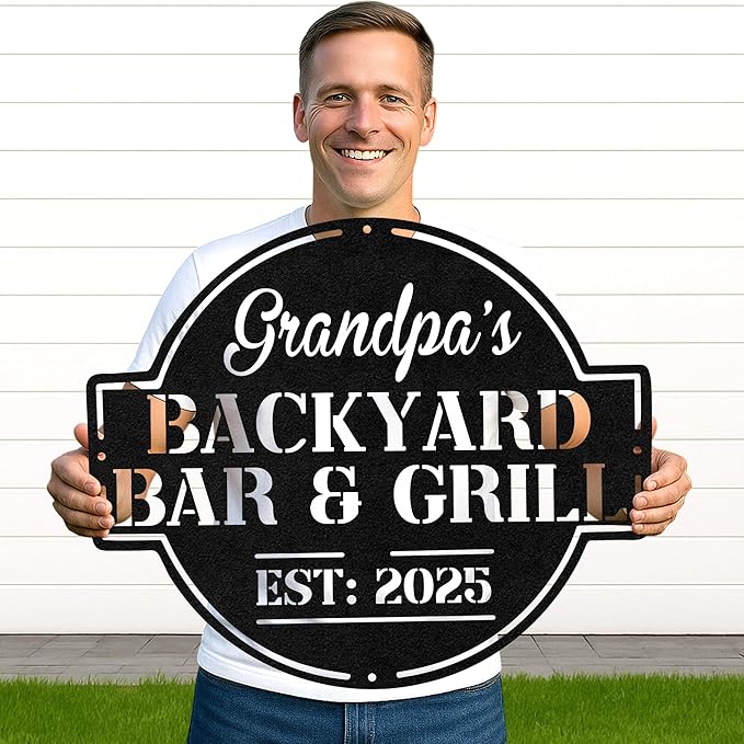 Custom BBQ Grill Metal Sign Personalized Name Wall Art for Outdoor Barbecue Patio Kitchen Backyard Decor Gift for Dad Husband Men Papa Grandpa Father Grilling Enthusiasts Family Lover Funny Gifts 62