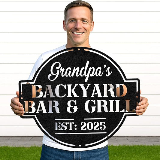 Custom BBQ Grill Metal Sign Personalized Name Wall Art for Outdoor Barbecue Patio Kitchen Backyard Decor Gift for Dad Husband Men Papa Grandpa Father Grilling Enthusiasts Family Lover Funny Gifts 62