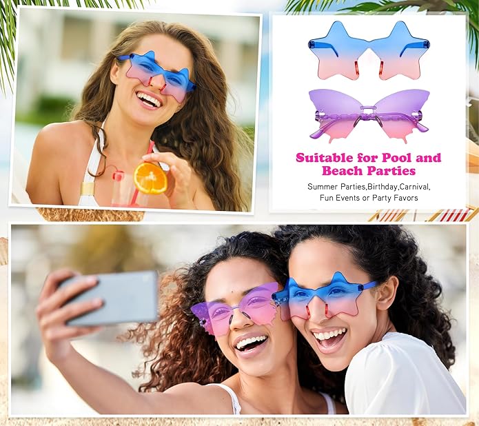 40 Mixed Style Rimless Sunglasses Retro Colored Party Glasses Funny Rimless Pool Bachelor Costume Accessories