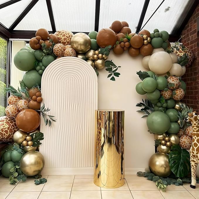 Sage Green Brown Balloon Garland Kit Olive Green Gold Safari Balloons Arch Animal Print Balloons Woodland Camo Army Green Dark Brown Coffee Nude Balloon for Jungle Hunting Wild Birthday Decor