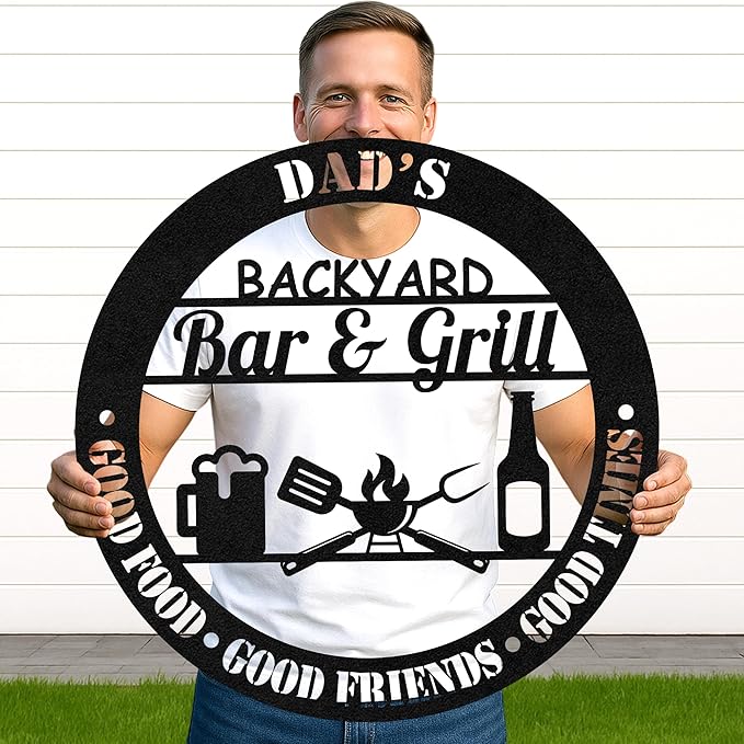 Custom BBQ Grill Metal Sign Personalized Name Wall Art for Outdoor Barbecue Patio Kitchen Backyard Decor Gift for Dad Husband Men Papa Grandpa Father Grilling Enthusiasts Family Lover Funny Gifts 42