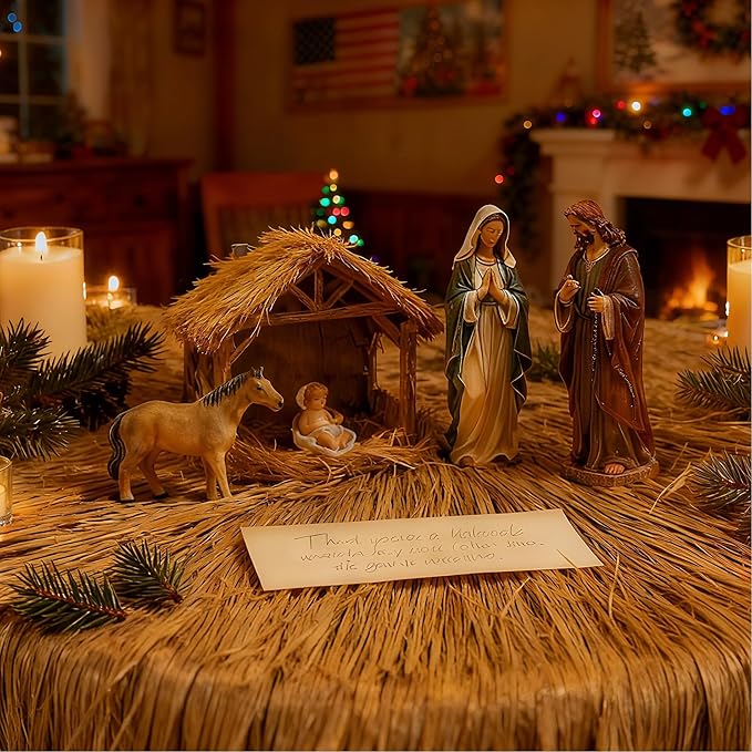 XLX TURF Faux Thatch Straw Table Runner 36 Inches Long, Yellow Hay Grass for Western Cowboy Party Decorations Halloween Nativity Table Centerpiece Tiki Mexican Jungle Birthday Home