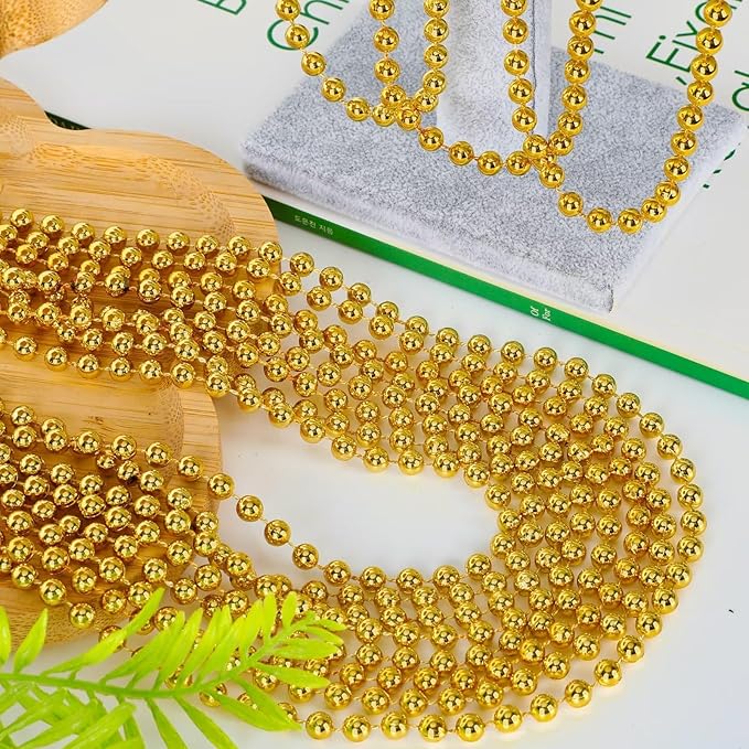 12PCS Mardi Gras Beads, Gold Beaded Necklace Stuff Set, 33" Mardi Gras Christmas Beads Necklace Costume Bulk, Festival Parade Throw Accessory Sets for Mardi Gras St Patricks Day Celebrations