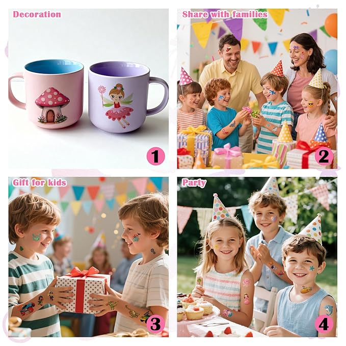 326+ PCS Kids Temporary Tattoos, 60 Sheets Small Watercolor Fake Tattoos with Mermaid, Truck, Animal, Princesses, Pirate, Dinosaur, Alien, Butterfly Mixed Styles Stickers for Boys and Girls Gifts