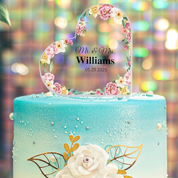 Custom Wedding Heart Acrylic Plaque,Mr & Mrs Cake Topper,Personalized Wedding Keepsake/Gift/Sign (Style 19)