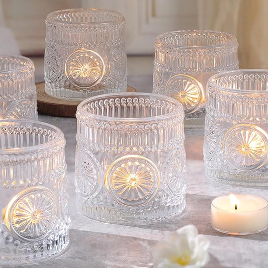6Pcs Large Votive Candle Holders Clear Glass Tealight Candle Holders for Wedding, Table Centerpiece, Party, Birthday, Home Decor