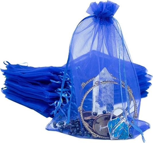 TheDisplayGuys 100-Pack 6x8 Royal Blue Sheer Organza Gift Bags with Drawstring, Goodie Bags for Jewelry, Candy Bags, Treat Bags, Wedding Favors Small Mesh Bags