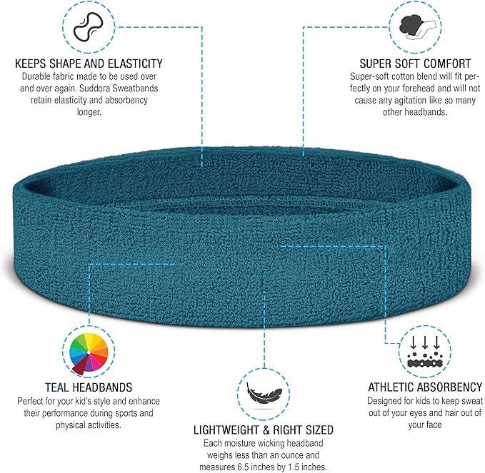 Suddora Toddlers Headbands, Sports Sweatbands for Kids, Non-Slip and Lightweight Fabric Bands for Youth Basketball, Soccer, and Tennis, Moisture-Wicking Bands for Cosplay & Costumes