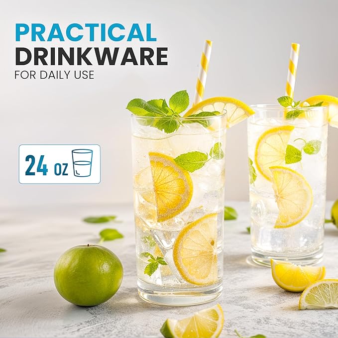 Zulay Kitchen Acrylic Plastic Glasses Drinkware - 6 Piece Unbreakable Plastic Tumblers - BPA-Free, Reusable Plastic Drinking Glasses for Home & Outdoors - Lead-Free & Dishwasher Safe - (24 oz)