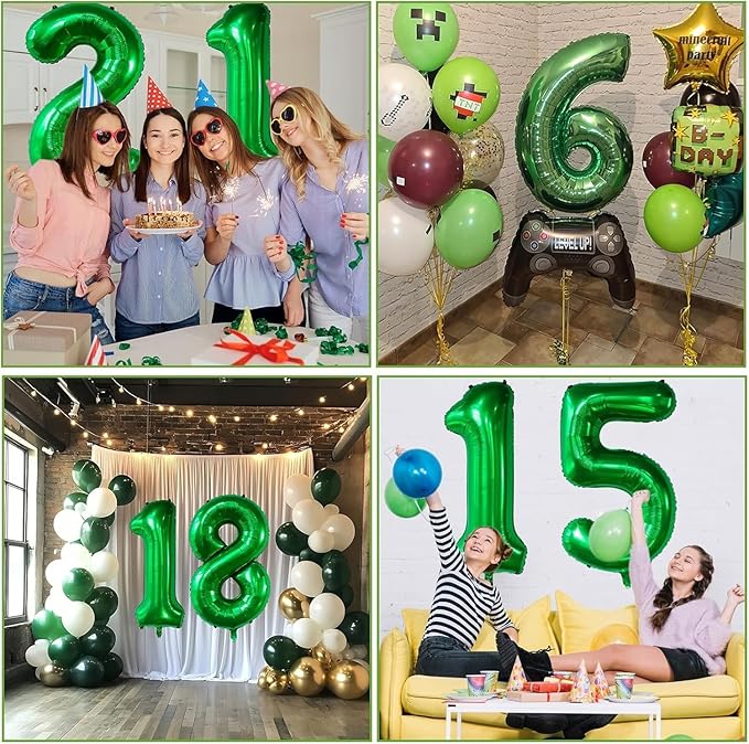 Green Number Balloons, 40 Inch Dark Green Balloon 2.2 Helium Balloon 2nd Birthday for 2 Years Birthday Party Wedding Anniversary Decoration Children Girls Boys
