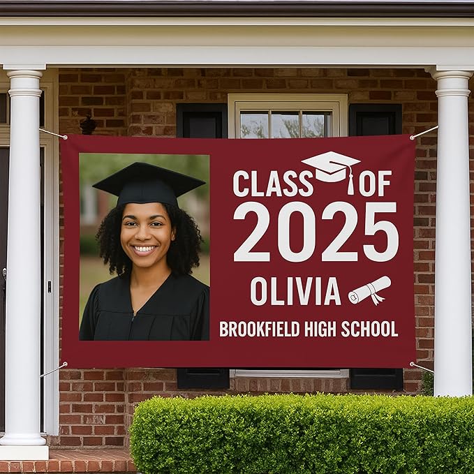 Custom Graduation Banner Class of 2025 with Photo and Name – Personalized Congrats Sign for High School or College Seniors – Indoor Outdoor Graduation Party Decoration