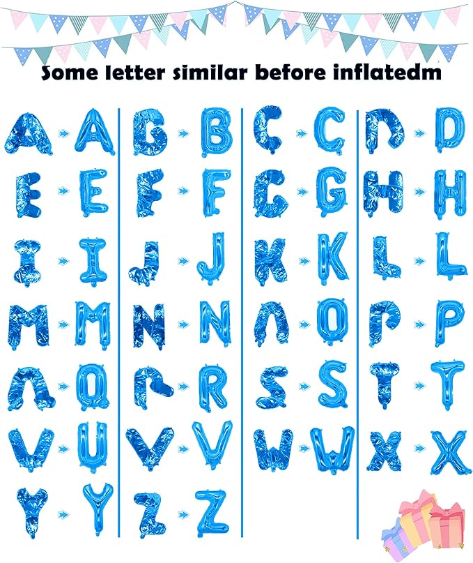 Letter Balloons 16 Inch Mylar Foil Alphabet Letter A-Z Balloons Set for Wedding Birthday Party Decoration Banner Custom Phrase 26 Pieces(Blue)