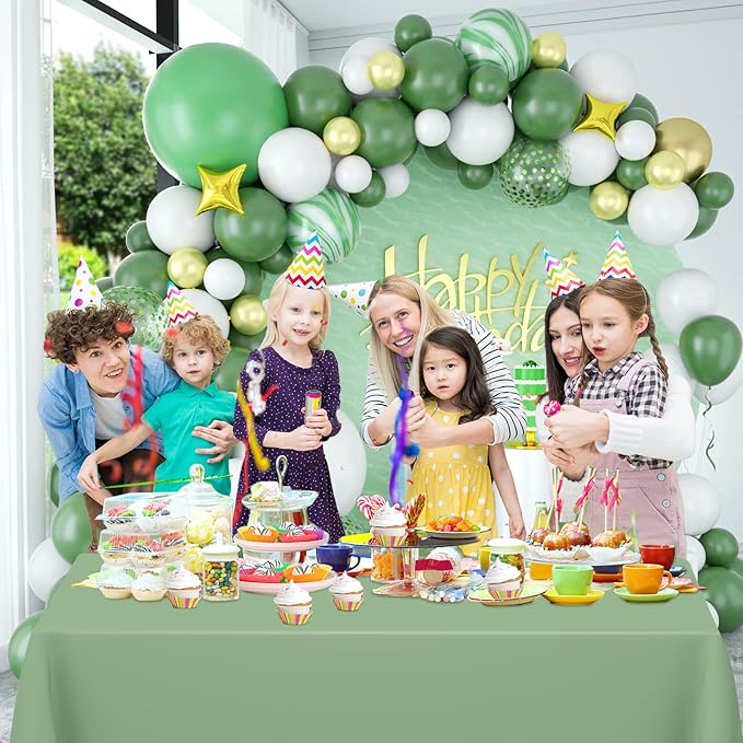 WNINK 6 Pcs Sage Green Plastic Tablecloth for Rectangle Tables Waterproof Green Disposable Table Cover Green Tablecloths for Birthday Wedding Bridal Shower Engagement Parties (54 x 108 Inch)