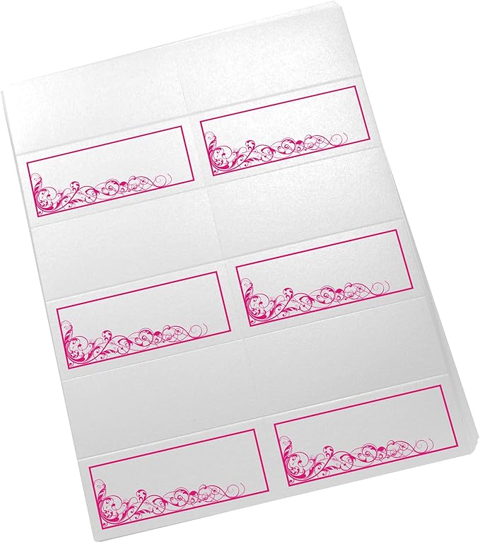 Scribble Vintage Swirl Printable Place Cards, Fuschia (Choose Color), Set of 60 (10 Sheets), Laser & Inkjet Printers - Wedding, Party, Dinner, and Special Events