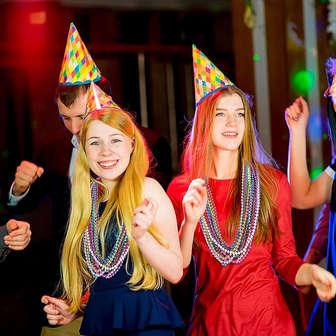 100 PCS Mardi Gras Beads Necklaces, 10 Colors 33 Inch Colorful Bead Necklaces Bulk Party Beads Necklace Round Beaded Necklaces for Mardi Gras, St. Patrick's Day, Christmas, Carnival Party Favor