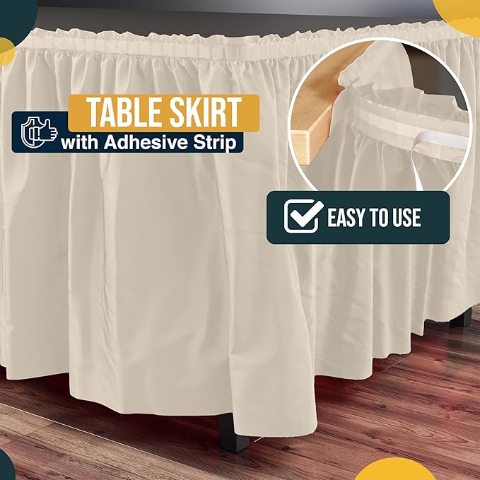 Exquisite Ruffle Table Skirt Ivory Pack Of 12, 14 Ft Long Table Skirts for Rectangle Tables 6ft Plus or Round Tables Skirts with Adhesive Strip for Gender Reveal Decor & Happy Birthday Parties