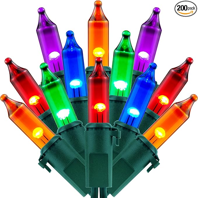 200 Multicolor Christmas Lights, Pack of 2 Strands 100 Count 33 ft Green Wire Incandescent-Style LED String Light (Multicolor)