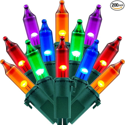 200 Multicolor Christmas Lights, Pack of 2 Strands 100 Count 33 ft Green Wire Incandescent-Style LED String Light (Multicolor)