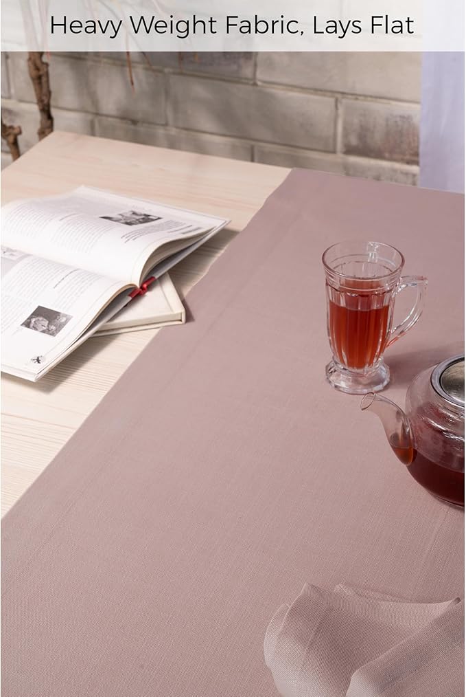 D'Moksha Homes Beige Table Runner 14 x 120 Inch - Faux Linen Dining Table Runner 120 Inches Long - Wrinkle Resistant, Machine Washable for Fall, Thanksgiving, Holiday - 100% Recycled Fabric