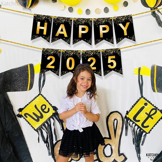 Katchon, Shiny Graduation 2025 Banner - Large 10 Feet, No DIY | Happy 2025 Banner, Graduations Decorations Class of 2025 | 2025 Sign, Class of 2025 for Graduations Decorations 2025