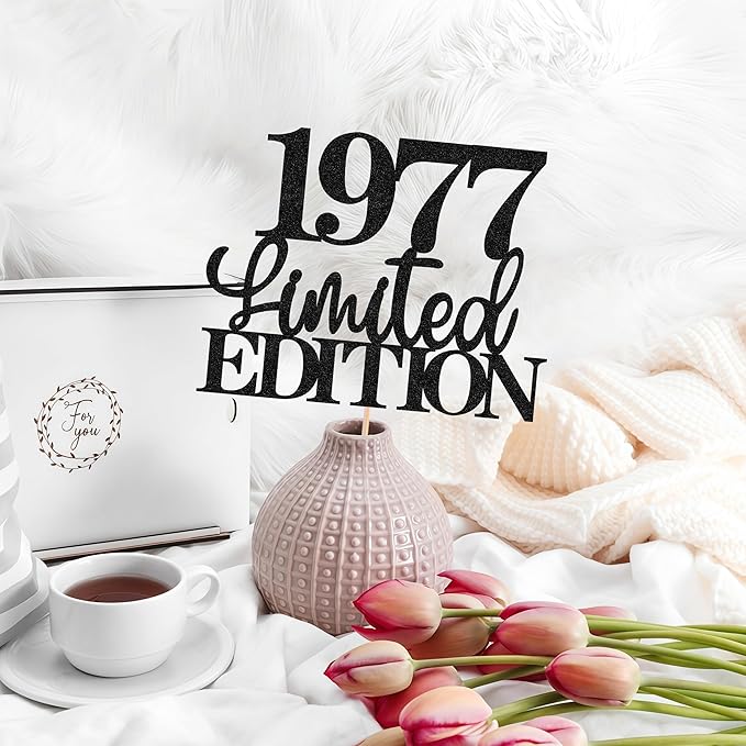 Limited EDITION 1977 Cake Topper - Black Glitter Happy 48th Birthday Party Cake Decoration Supplies, Cheer to 48 Years Cake Bunting Decor for 48th Birthday Party Photo Booth Props