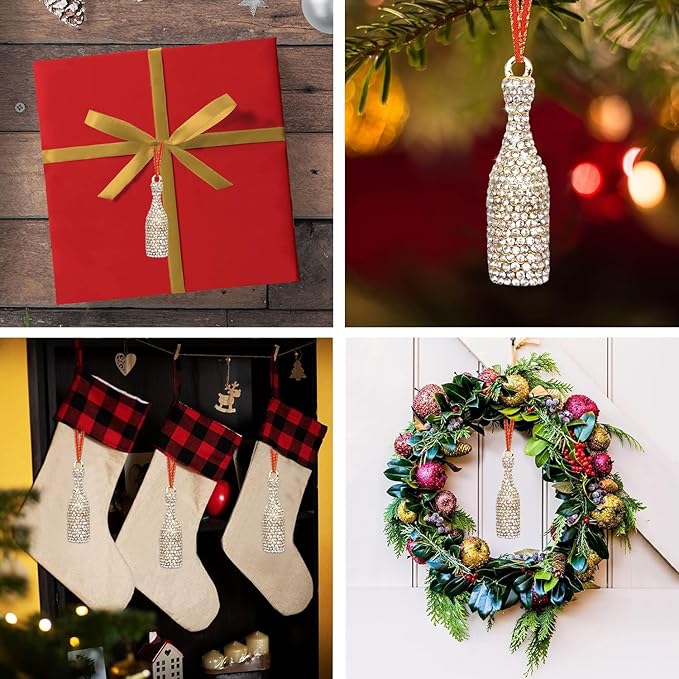 Bottle Christmas Ornaments Metal Bottle Ornaments for Christmas Tree Decor White Rhinestones Bottle Hanging Ornaments Funny Hanging for Xmas Decor Keepsake Gift for Women Girl Party Supplies