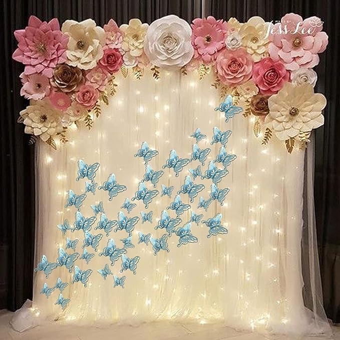 40 PCS Lively 3D Butterfly Cupcake Toppers Mixed Size Hollow Art Butterfly Cake Topper Decorations for Baby Shower Wedding Anniversary Kids Birthday Party Supplies Sky Blue