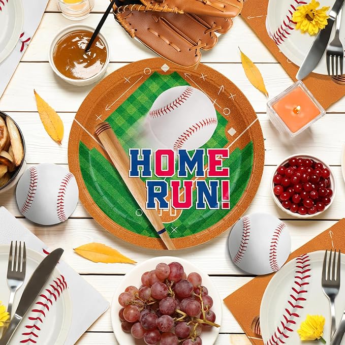 Baseball Party Supplies Kit for 24 - Complete with Dinner & Dessert Plates, Napkins, Cups, Banner & Tablecloth Baseball Birthday & Gameday Celebrations，Baseball Party Decorations & Favors