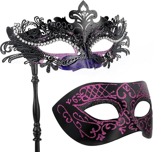 Hoshin Masquerade Mask for Couple, Mardi Gras Deecorations Venetian Masks with Stick for Womens