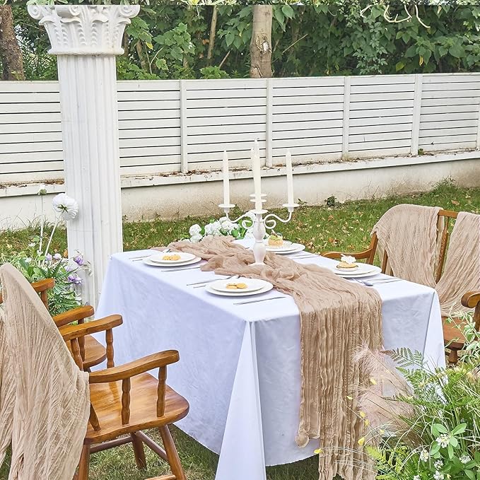 IVAPUPU 10 Pcs Cheesecloth Table Runner - 10ft Nude Boho Gauze Cheese Cloth Table Runners for Baby Shower Decoration Wedding Party Summer Garden Farmhouse