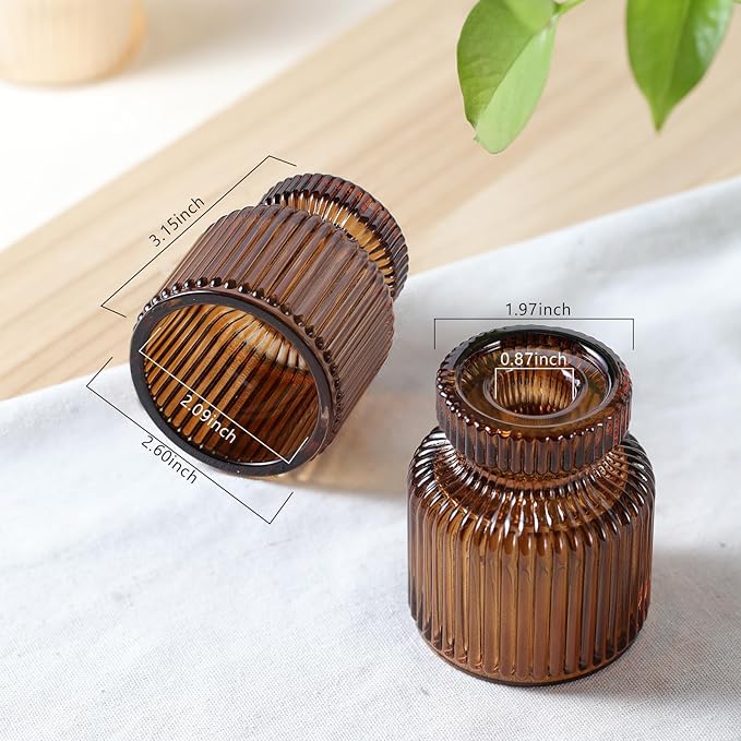 DARJEN 6 Pcs Amber Candlestick Holders - Glass Taper Candle Holders Tealight Votive Candle Holders for Table Centerpieces, Wedding, Dinner Party, Home, Gifts