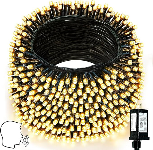 Voice Controlled Smart Christmas Lights Outdoor, 108.8ft 300 LED Twinkle String Light with 7 Voice Commands, 12 Modes & Timer, Dimmable Waterproof Christmas Tree Lights for Party Garden (Warm White)