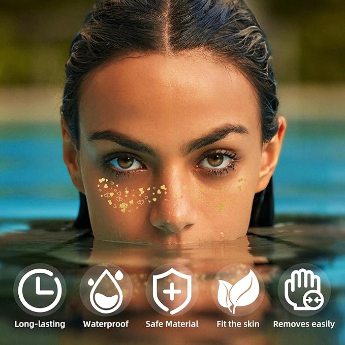 Glitter Freckles - 6PCS Makeup Patches, Gold Face Glitter, Waterproof Glitter Freckles Face Tattoo, Shiny Face Glitter for Kids, Waterproof Face Jewels for Women, Fake Freckles Party Makeup Accessory