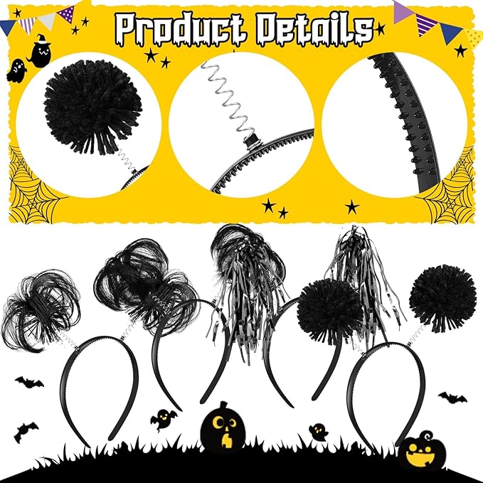 Censen 12 Pcs Christmas Pom Pom Headbands Spirit Party Headwear Tinsel Ponytails Head Bopper for Birthday Holiday