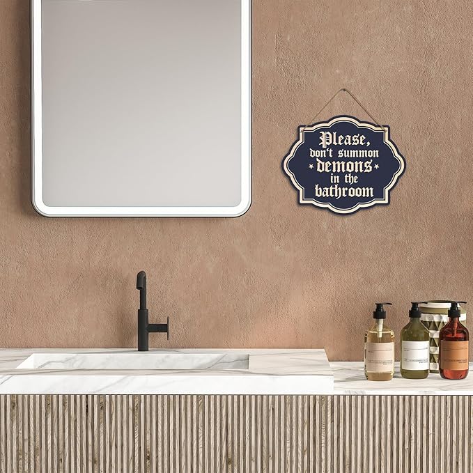 Funny Vintage Gothic Halloween Bathroom Decor Please Do Not Summon Demons In The Bathroom Wooden Sign, Restroom Decor, Funny Wall Decor -A09
