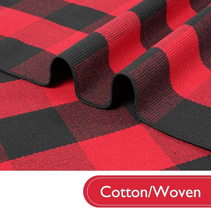 KIMODE Christmas Rug Outdoor 27.5"x43", Washable Christmas Doormat, Farmhouse Door Mats Outside, Red and Black Buffalo Plaid Rug, Reversible Outdoor Christmas Decor for Front Porch Entryway Kitchen