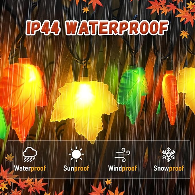 Fall Maple Leaf String, 8.5FT Outdoor Fall Lights with 10 LED Multicolor Maple Leaves Light Plug in Fall String Lights for Autumn Home, Kitchen, Table, Home, Mantel and Thanksgiving Decorcoration